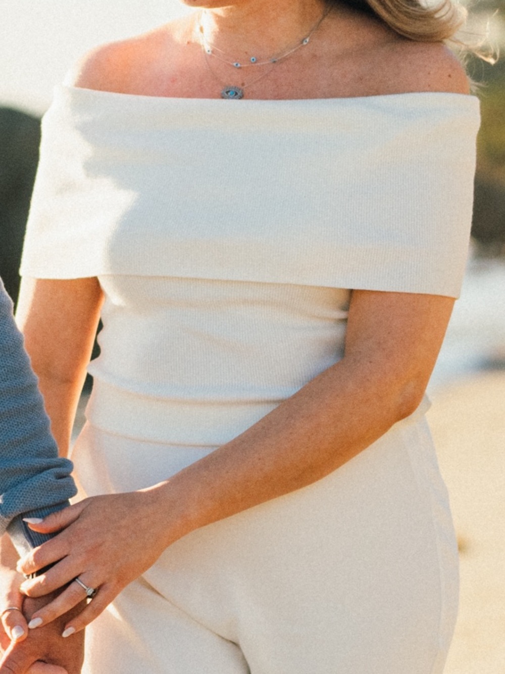 Aritzia Wilfred Cream Off-Shoulder Draped knit top
